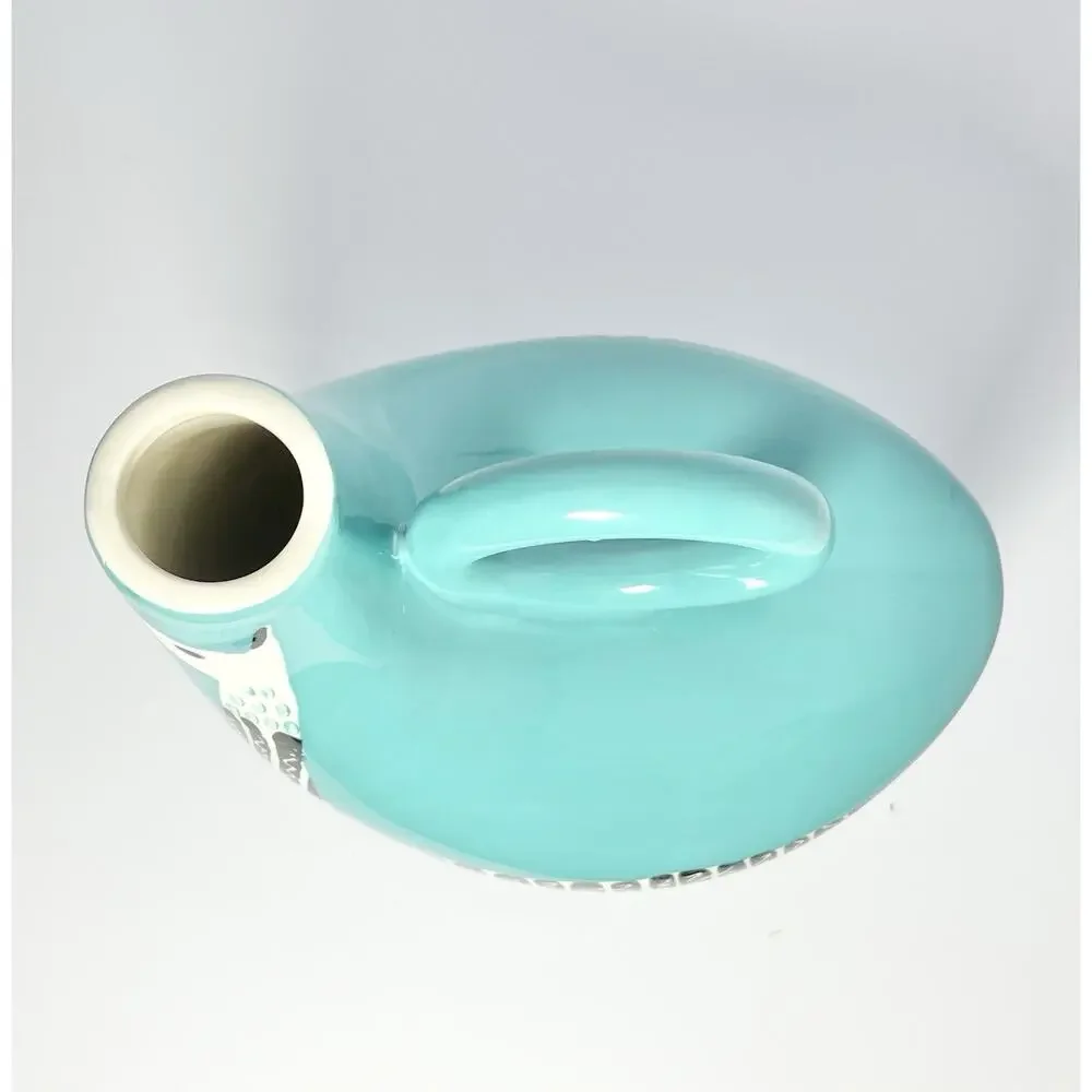 West Elm Ceramic Turquoise “Llama” Handled Pitcher Jug 8 1/4” 28oz